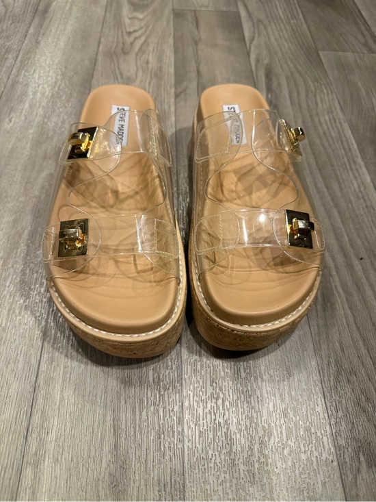 Steve Madden Shoes - Steve Madden Clear Strap Platform Slide Sandals in Nude
